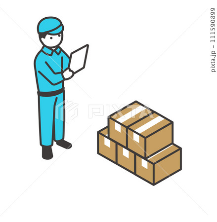 タブレットを使って仕分けをするアイソメベクターイラスト素材 111590899