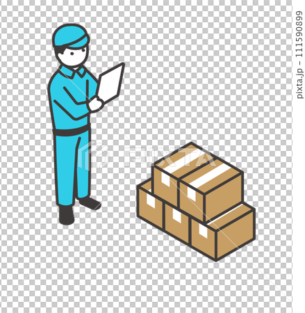 タブレットを使って仕分けをするアイソメベクターイラスト素材 111590899