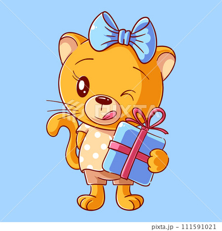 Cute lioness brings gifts vector Cute lioness brings gifts vector 111591021