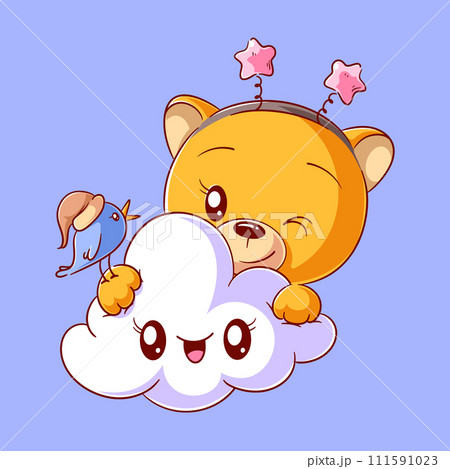 Cute lioness hugging a cloud vector 111591023