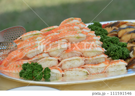 Shrimp Sushi on buffet Food Shrimp Sushi on buffet Food 111591546