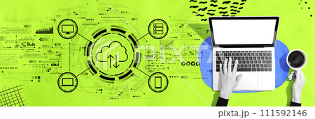 Cloud computing with person using a laptop Cloud computing with person using a laptop 111592146