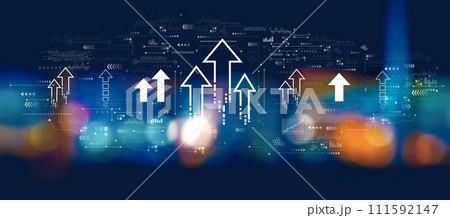 Rising arrow theme with blurred city at night 111592147