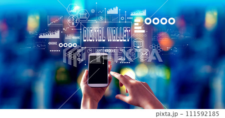 Digital Wallet theme with person using a smartphone at night 111592185