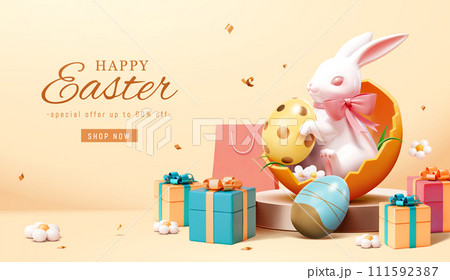 3D Easter season discount banner 3D Easter season discount banner 111592387
