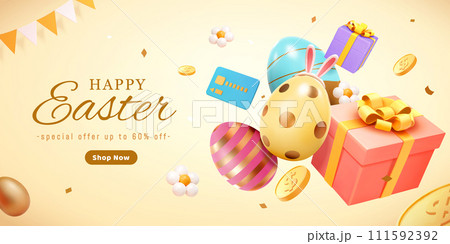 3D Easter holiday sale promo banner 3D Easter holiday sale promo banner 111592392