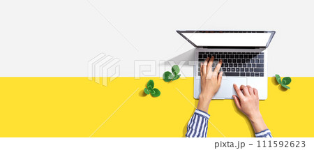 Laptop computer with shamrock leaves Laptop computer with shamrock leaves 111592623