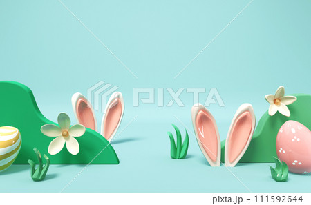 Easter holiday theme with decorations and rabbit ears 111592644