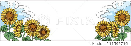 夏　バナー　ひまわり　フレーム　背景　イラスト素材 111592716