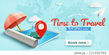 3D traveling agency promo banner 3D traveling agency promo banner 111592769