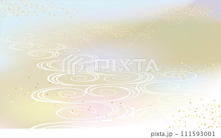 日本風の背景。淡い色の背景と流水文様と砂子風のイラスト 111593001