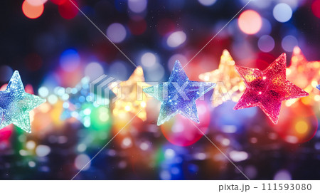 カラフルで可愛い星型のライトの背景「AI生成画像」 111593080