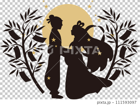 Tanabata Summer Orihime Hikoboshi Cow Cow Silhouette People Male Female Illustration Material 111593097