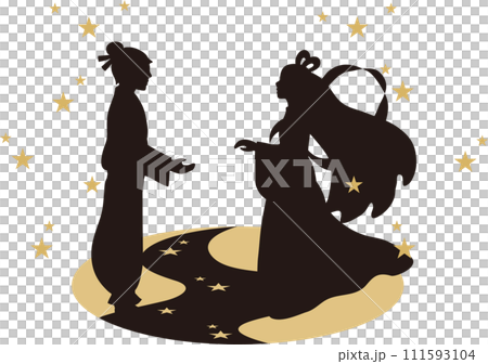 七夕夏織姬彥星牛牛剪影人物男性女性插畫素材 111593104
