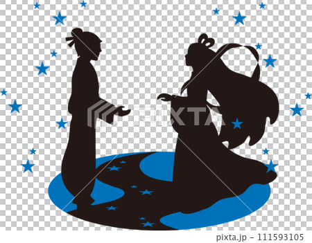 七夕夏織姬彥星牛牛剪影人物男性女性插畫素材 111593105