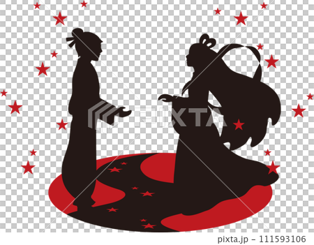 七夕夏織姬彥星牛牛剪影人物男性女性插畫素材 111593106