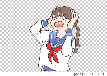 一個憂心忡忡的高中女生抱著頭的插圖 111593331