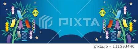 バナー　七夕　笹　笹の葉　飾り　夏　祭り　フレーム　シンプル　コピースペース　イラスト素材 111593440