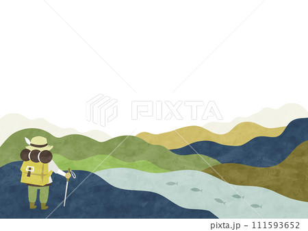 登山・トレッキング・ハイキング 山のアウトドアの水彩背景イラスト 登山・トレッキング・ハイキング 山のアウトドアの水彩背景イラスト 111593652
