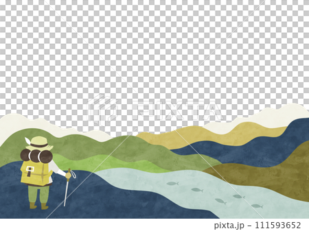 登山・トレッキング・ハイキング 山のアウトドアの水彩背景イラスト 登山・トレッキング・ハイキング 山のアウトドアの水彩背景イラスト 111593652