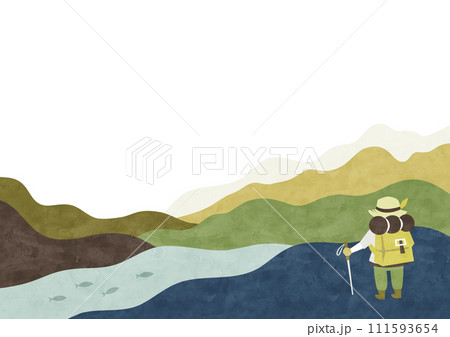 登山・トレッキング・ハイキング 山のアウトドアの水彩背景イラスト 111593654
