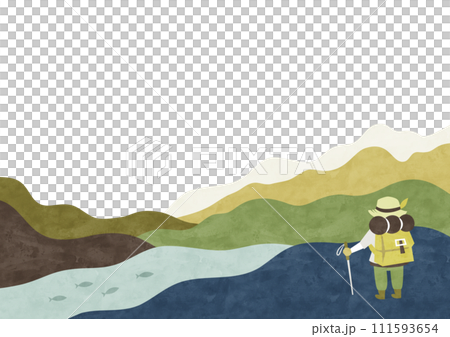 登山・トレッキング・ハイキング 山のアウトドアの水彩背景イラスト 111593654