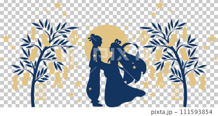 七夕　夏　織姫　彦星　牽牛　シルエット　人物　男性　女性　イラスト素材 111593854