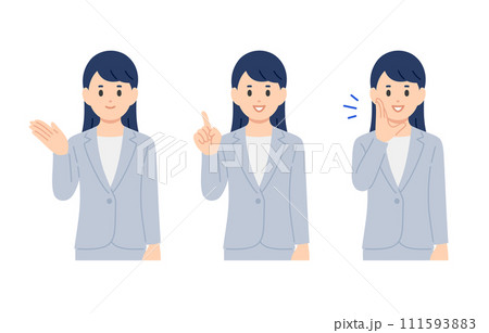 案内・指差し・呼びかけのポーズをするビジネスパーソン女性のセット【人物ベクターイラスト素材】 案内・指差し・呼びかけのポーズをするビジネスパーソン女性のセット【人物ベクターイラスト素材】 111593883
