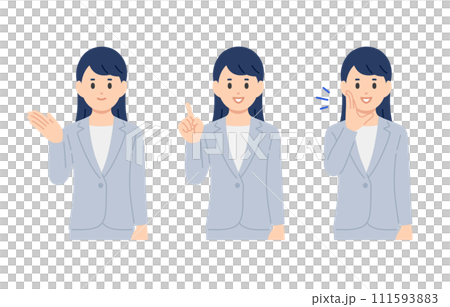 案内・指差し・呼びかけのポーズをするビジネスパーソン女性のセット【人物ベクターイラスト素材】 案内・指差し・呼びかけのポーズをするビジネスパーソン女性のセット【人物ベクターイラスト素材】 111593883