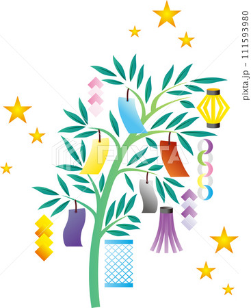 七夕　笹　短冊　飾り　夏　祭り　シンプル　イラスト素材 111593980