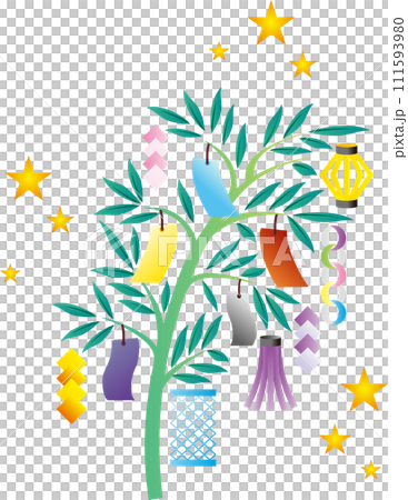 七夕　笹　短冊　飾り　夏　祭り　シンプル　イラスト素材 111593980