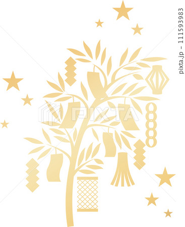 七夕　笹　短冊　飾り　夏　祭り　シンプル　イラスト素材 111593983