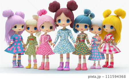 手をつなぐ可愛くてカラフルな六分の一ドールたち 111594368