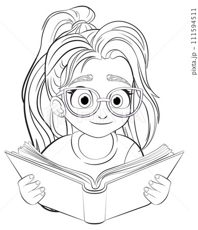 Young Girl Engrossed in Reading 111594511