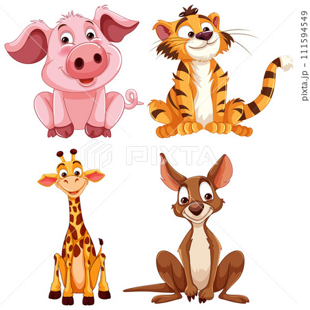 Colorful Assortment of Cartoon Animals 111594549