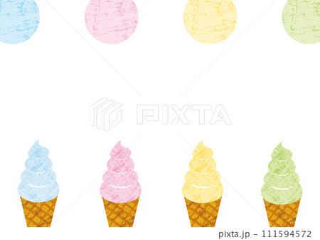 カラフルなソフトクリームのフレーム(グランジ加工)_横 カラフルなソフトクリームのフレーム(グランジ加工)_横 111594572