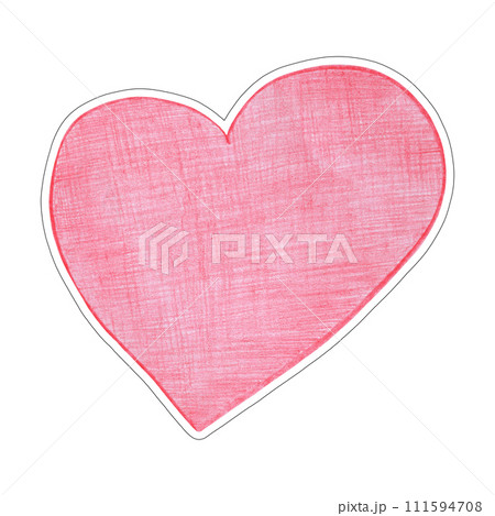 Red Heart Sticker Drawn by Colored Pencil. Heart Shape Isolated on White Background. 111594708