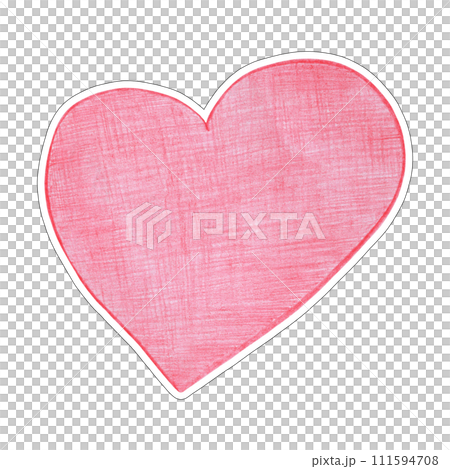 Red Heart Sticker Drawn by Colored Pencil. Heart Shape Isolated on White Background. 111594708