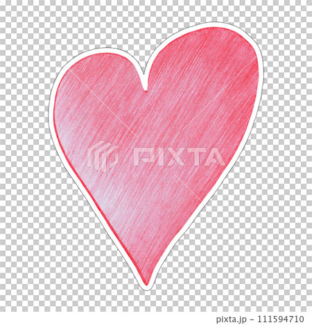 Red Heart Sticker Drawn by Colored Pencil. Heart Shape Isolated on White Background. 111594710