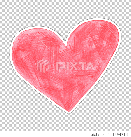 Red Heart Sticker Drawn by Colored Pencil. Heart Shape Isolated on White Background. 111594713