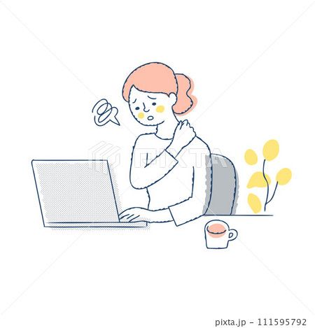 肩こりで困っているデスクワーク中の女性 肩こりで困っているデスクワーク中の女性 111595792