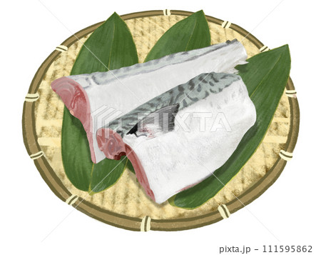 サバの切り身(ザル、笹の葉付き) サバの切り身(ザル、笹の葉付き) 111595862