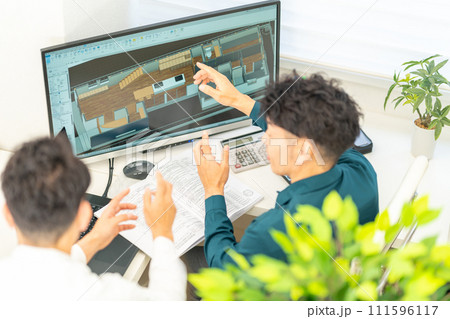 三次元CAD　立体的　3DCG　建築設計　住宅　内観　2人 111596117