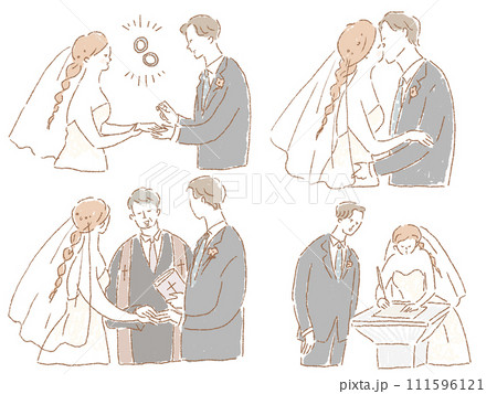 新郎新婦（指輪の交換、誓いのキス、結婚宣言、結婚証明書へのサイン） 111596121