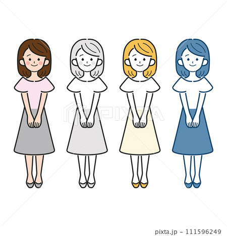 シンプルでかわいい社会人女性の全身ベクターイラスト、OL、オフィスカジュアル 111596249