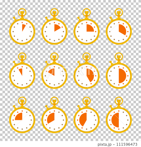 イラスト素材：金色のストップウォッチのアイコンセット（数字なし） 111596473