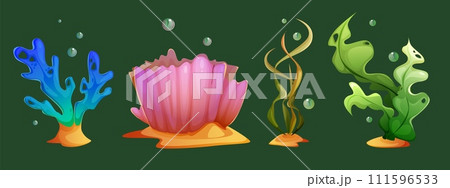 Seaweed and coral cartoon set. 111596533