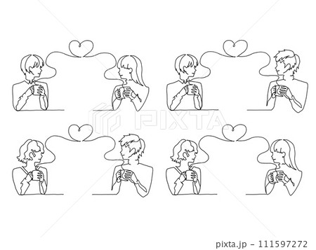 一筆書き・ふたりのティータイム黒線（ハート） 111597272