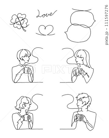 一筆書き・ふたりのティータイム黒線(パーツ集) 一筆書き・ふたりのティータイム黒線(パーツ集) 111597276