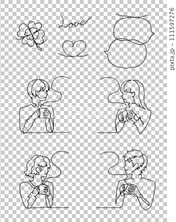 一筆書き・ふたりのティータイム黒線(パーツ集) 一筆書き・ふたりのティータイム黒線(パーツ集) 111597276